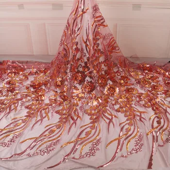 

Exquisite African sequin lace fabric French mesh gauze lace fabric Nigerian lace fabric sequined lace women's party dress