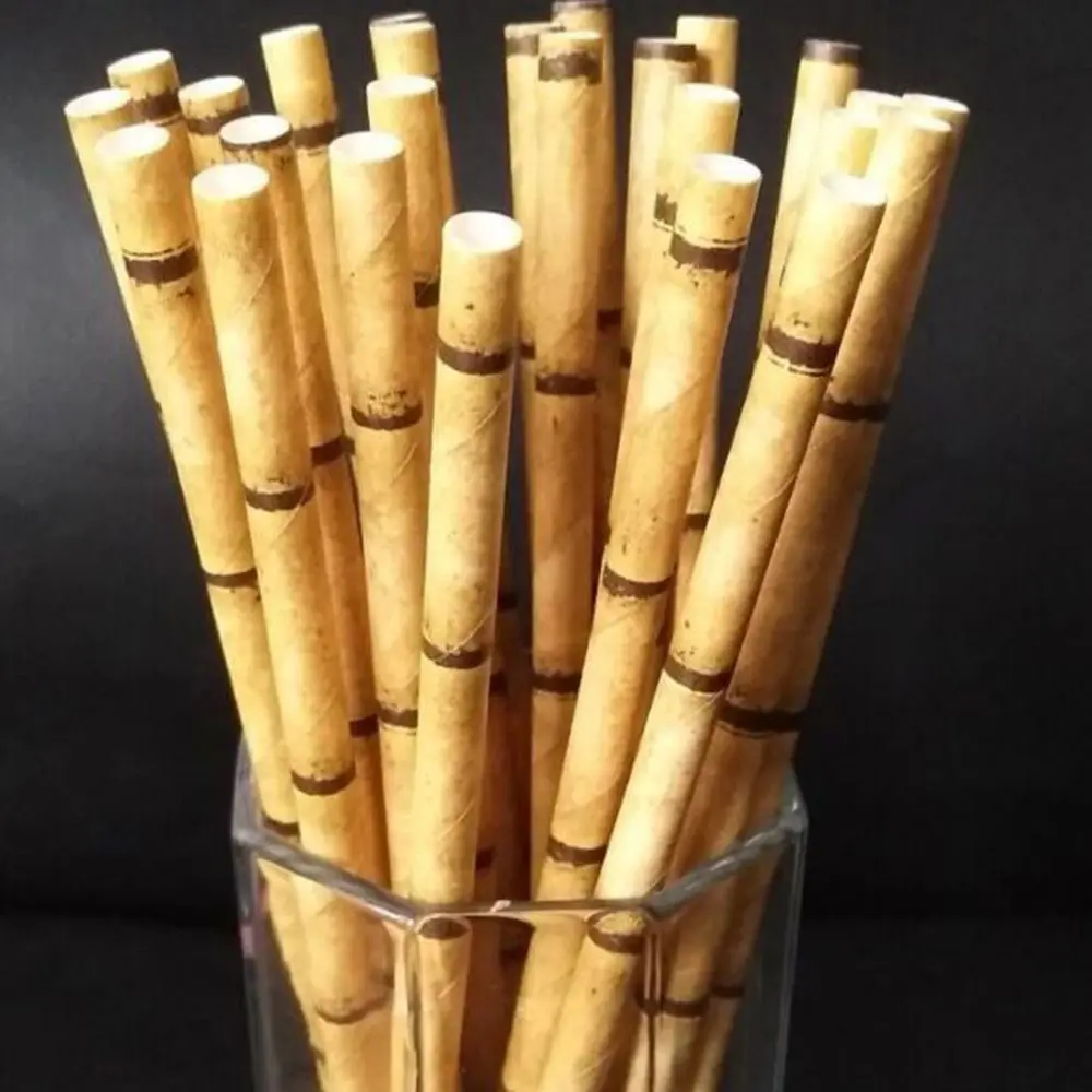 25 шт./компл. одноразовые Бумага соломы бамбуковый узор соломинки для питья Бумага соломы для хороший подарок на день рождения Свадебная вечеринка Поставки инструмента