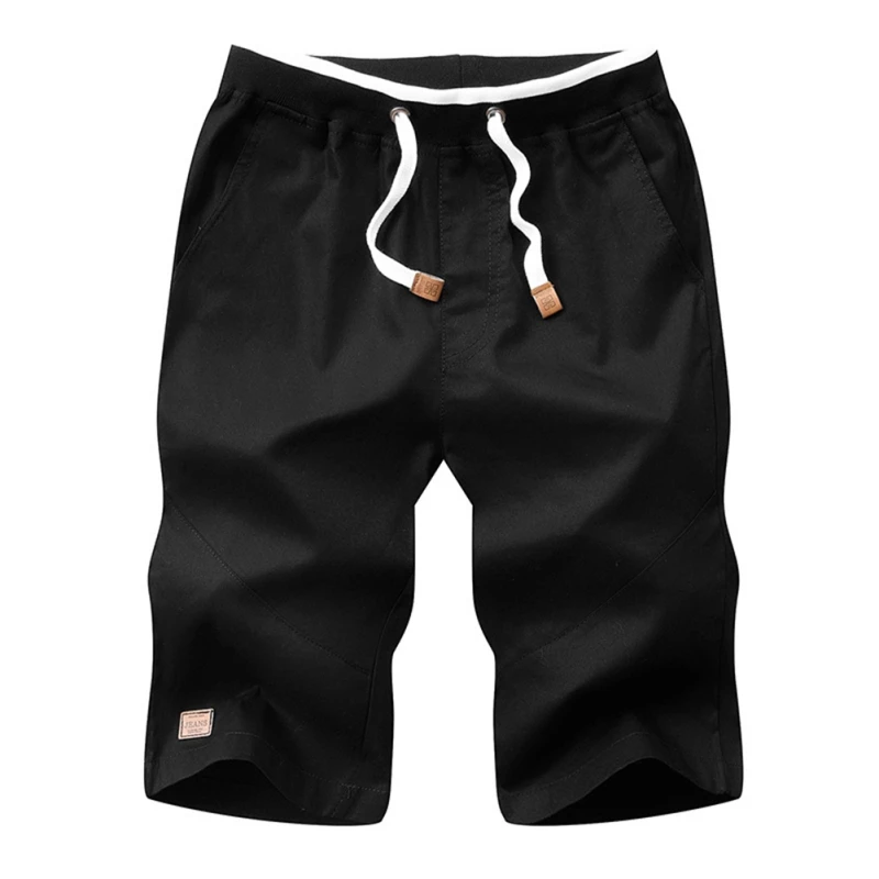 New Casual Shorts Loose Solid Design Elastic Waist Men's Shorts Comfortable Cotton Knee-length Short Summer Fitness Short Pant