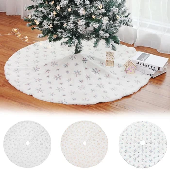 

90/122cm Christmas Tree Skirt Plush Mat White Snowflake Plush Shaggy Thick Tree Xmas Floor Mat Ornaments Home Party Decor D30