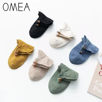 

OMEA Women Solid Color Ankle Socks 6 Pairs Button Socks Low Cut Boat Socks Streetwear Student Invisible Socks Simple Spring Sock