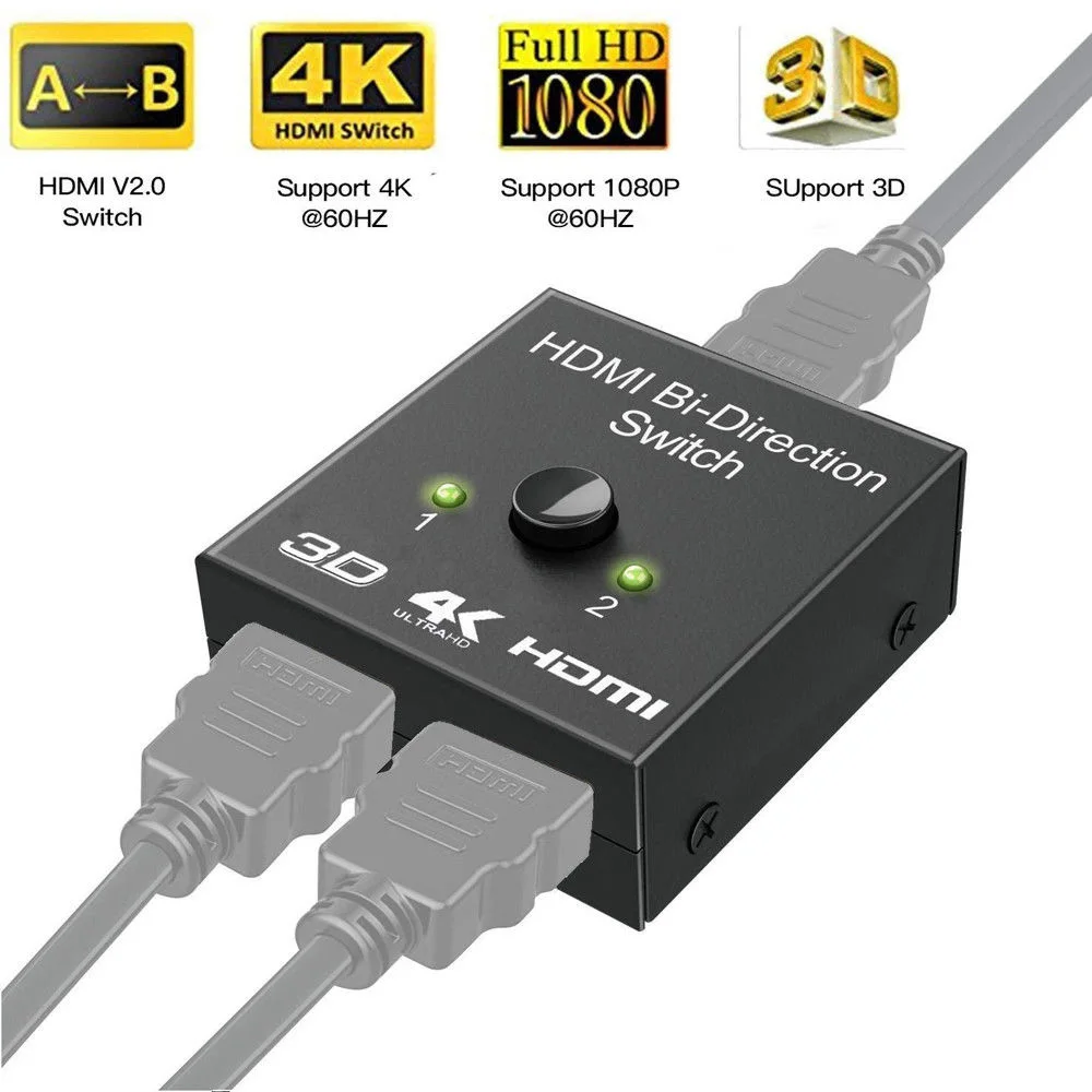 1x2 HDCP 3D UHD 4K Би направление HDMI 2,0 переключатель сплиттер концентратор селектор применим для ПК, ноутбуков, игровых консолей