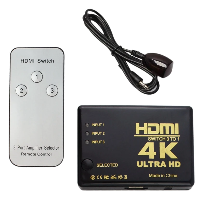 Ultra HD 4K x 2K HDMI переключатель 3x1 3 порта Переключатель 3D 1080p w/ IR пульт дистанционного