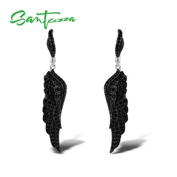 

Santuzza Silver Black Angel'S Wing Earrings For Women 925 Sterling Silver Earrings Silver 925 Cubic Zirconia Brincos Jewelry