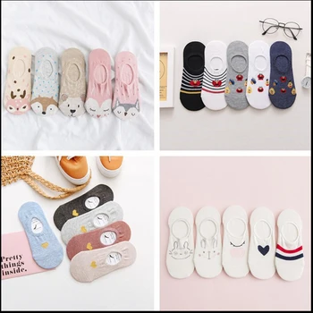 

5 pairs/pack, Japanese socks female cartoon cat cat fox socks cute animal funny ankle socks pure cotton invisible socks c26