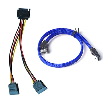 

50CM SATA 3.0 III SATA3 7Pin Data Cable Right Angle 6Gb/S SSD Cables HDD Hard Disk Data Cord with Nylon Sleeved(Blue) & 6In SATA