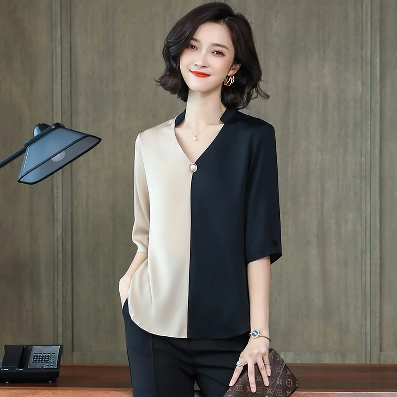 Bloemen zijden blouses dames office sexy fashion casual beige zwarte shirts tops 2019 zomer voor vrouwen plus size gratis verzending Bloemen zijden blouses dames office sexy fashion casual beige zwarte shirts tops 2019 zomer voor vrouwen plus size gratis verzending