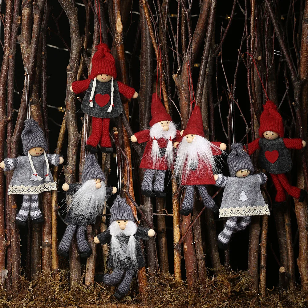 2pcs Christmas Plush Doll Santa Old Man Girls Doll Hang Ornaments Cute Christmas Gnome New Year Gift Xmas Tree Decor for Home /d