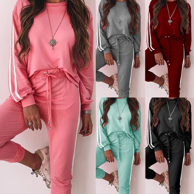 Ensemble deux pièces pour femmes, couleur unie, survêtement, vêtements de sport  féminins, T-Shirt manches longues, moulant, haut court + pantalon taille  haute - AliExpress