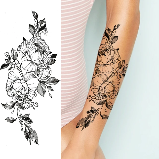 Realistic Peony Flower Temporary Tattoos For Women Adult Girl Rose Butterfly Fake Tattoo Sticker Body Art Decoration Tatoo Paper Temporary Tattoos Aliexpress