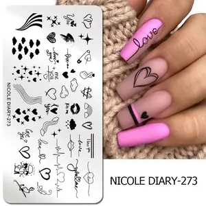 Трафареты для стемпинга ногтей NICOLE DIARY с изображением сердец и губ