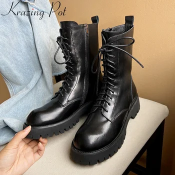 

Krazing Pot superstar luxury handmade platform zipper motorcycle boots winter shoes dress fashion concise warm ankle boots L12