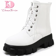 Doratasia/, осенне-зимние ботинки на платформе размера плюс 32-46, женская обувь на шнуровке, черные, белые женские ботинки