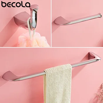 

BECOLA Chrome/Black 4 Piece Bathrrom Accessories Sets Wall Mounted Single Towel Bar Toilet Paper Holder Robe Towel Hooks