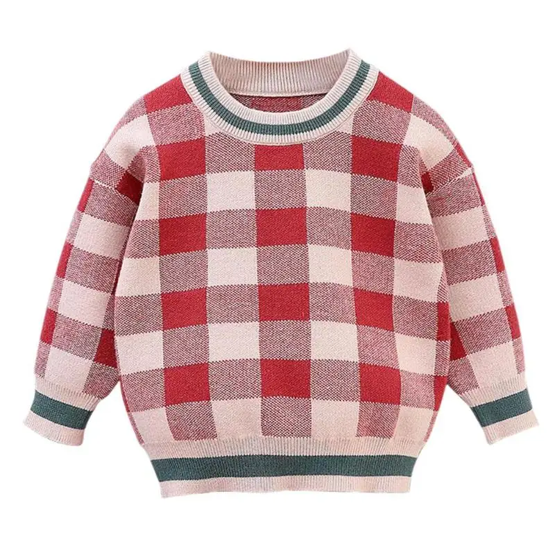 Детский клетчатый пуловер с круглым вырезом, темпераментный простой свитер, свободный осенний детский корейский Милый джемпер для мальчиков и девочек - Цвет: Red A