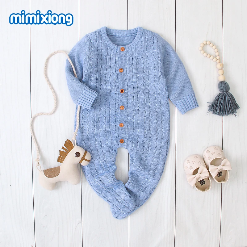 Baby Rompers Knitted Clothes Solid Newborn Toddler Kids Girls Jumpsuits Long Sleeves Infant Boys Overalls Children Outfits 0-24M