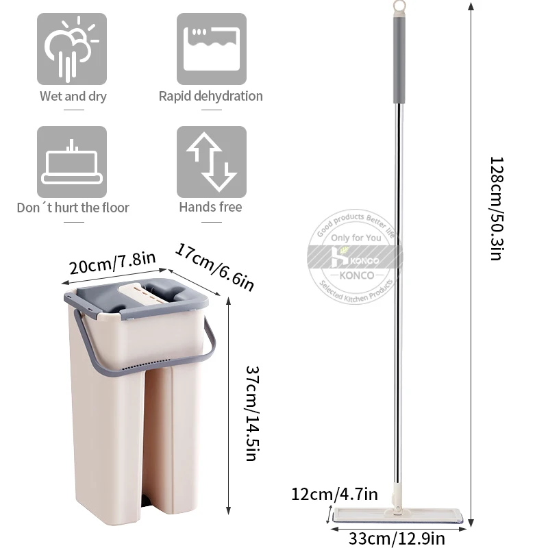 Волшебная Швабра Konco для мытья полов с ведром плоской швабры водой домашняя