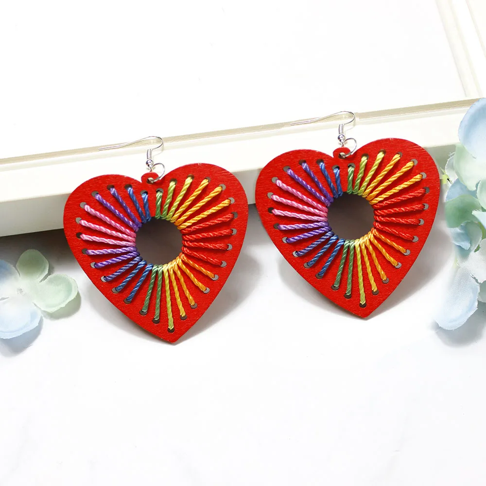 New Fashion Leaf Heart Flower Geometric Red Wooden Earrings Boho Vintage Long Tassel Drop Women Girl Gifts Jewelry |