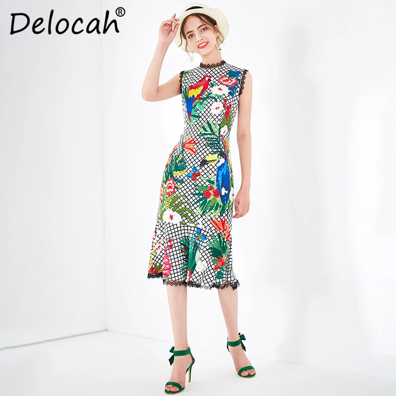 Delocah, весенне-летнее женское платье, подиум, модное, дизайнерское, без рукавов, великолепное, кружевное, с принтом, элегантное, тонкое, Русалка, платья