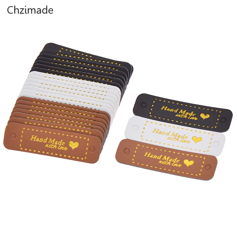 

Chzimade Handmade Clothes Garment Label Tags PU Leather Letter Printed Labels Jeans Bags Shoes Tags Sewing