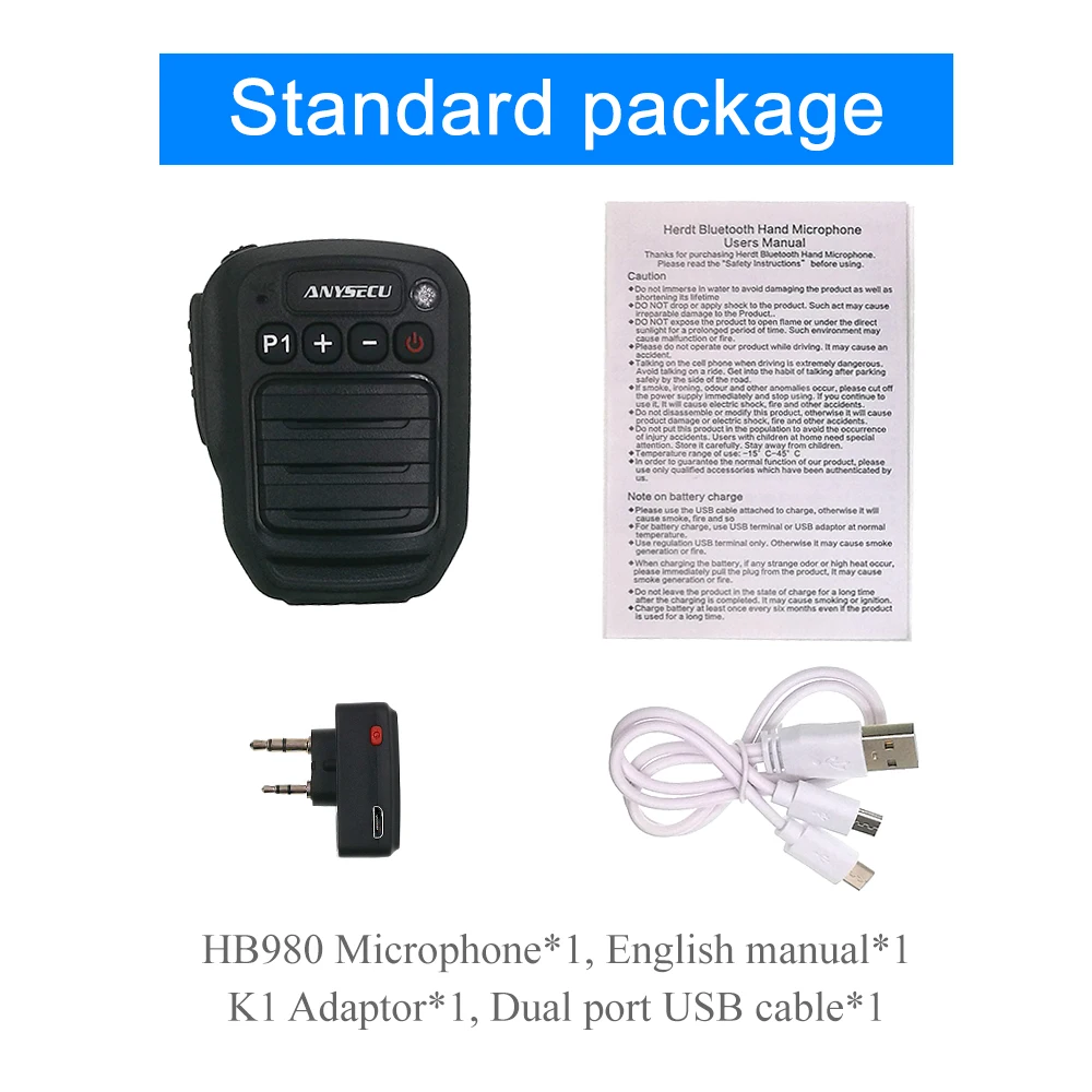 HB980 Bluetooth PTT Microphone Support Zello PTT Moblie Phone with Baofeng UV-5R UV-82 Walkie Talkie Two Way Ham Radio