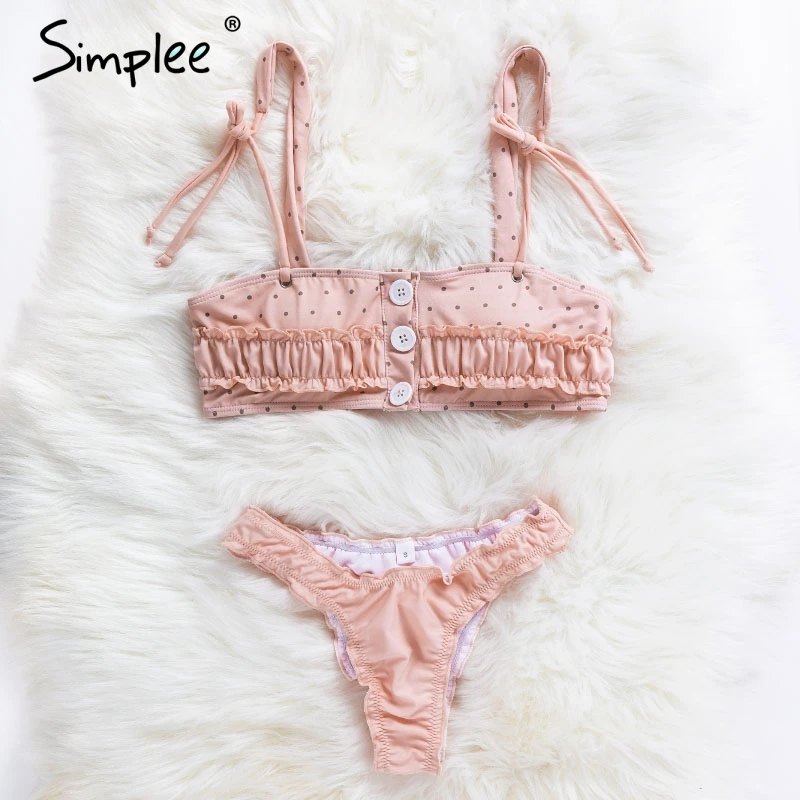 Сексуальный купальник Simplee с мягкими чашечками розовый женский оборками и