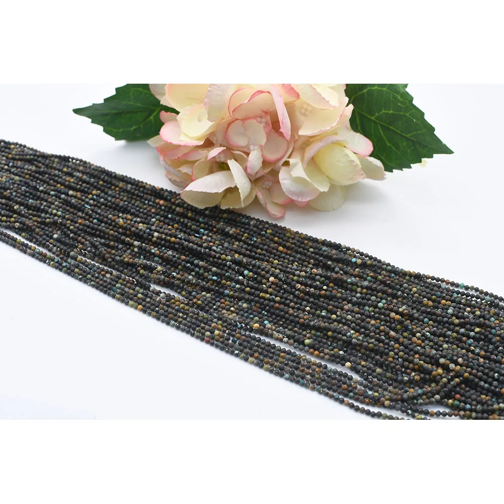 

2-4mm Natural Faceted black agate Round stone beads For DIY Bracelet Necklace Jewelry Making Strand 15"