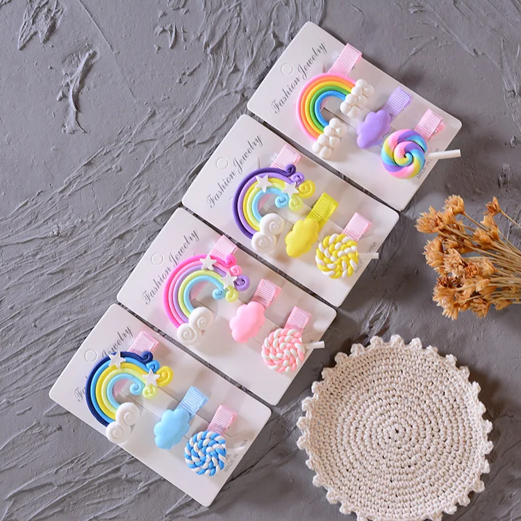 3 PCS New Lovely rainbow cloud Metal Candy Color Girls Children Accessories barrettes Baby BB hair Clips |