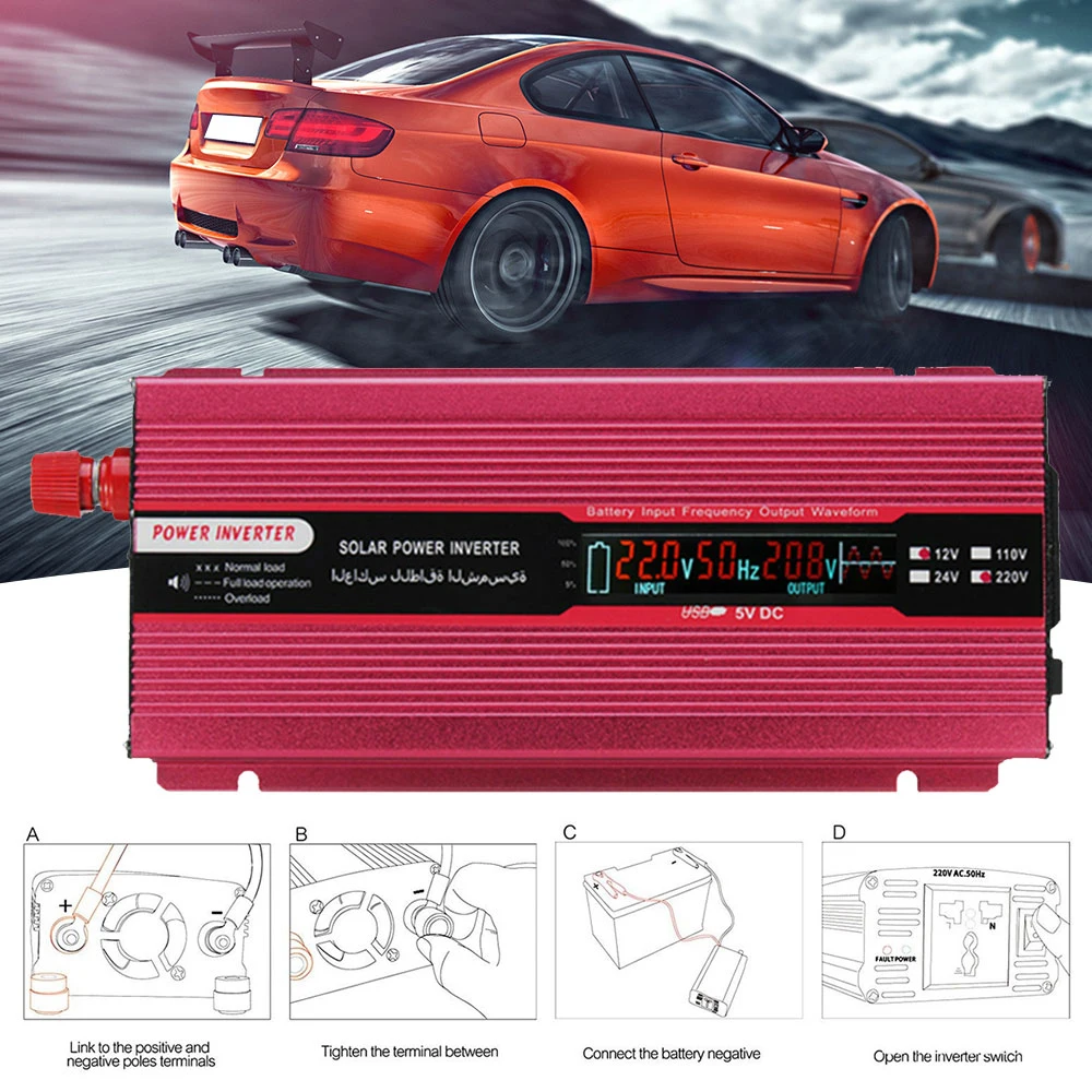 Vehemo 2100 Вт пик DC12V/24 В к AC110V/220 В авто Инвертор солнечной энергии инвертор алюминиевый сплав портативное зарядное устройство светодиодный автомобильный инвертор