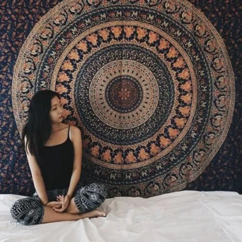 Indian Mandala Print Boho Decoration Home Decor Tapestry Wall Hanging Sheets Picnic Blanket Hippie Macrame Psychedelic | Дом и сад