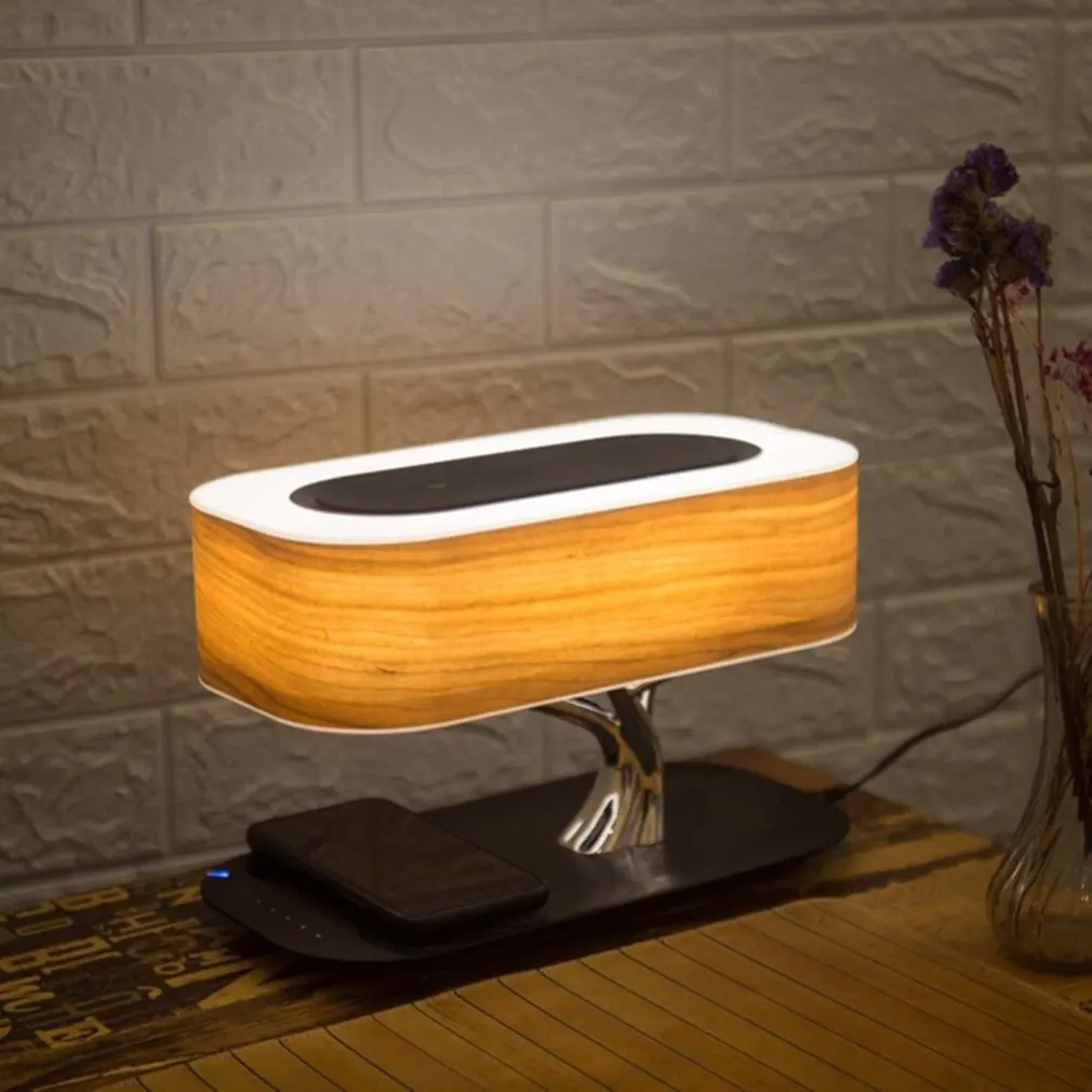 US $101.49 Multifunction LED Table Lamp Speaker Auto Sleep Mobile Phone Wireless Charger Tree Design Home Decoration