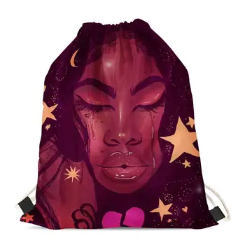 

HYCOOL Pink Broken Heart Black African Girl Pattern Women Drawstring Bags Children Storage String Pouch Bags Ladies Backpack