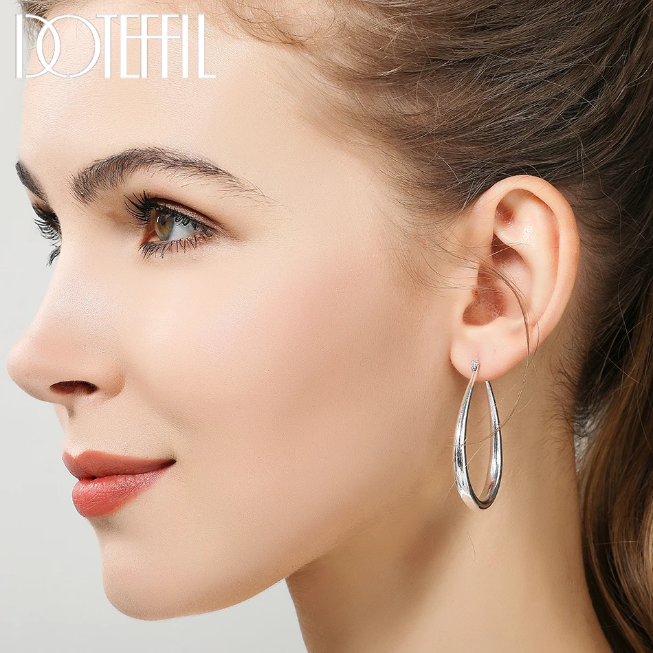 DOTEFFIL 925 Sterling Silver Smooth Circle 41mm Hoop Earrings For Women Lady Gift Fashion Charm High Quality Wedding Jewelry 2