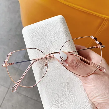Przezroczyste okulary optyczne damskie eleganckie nieregularne oprawki do okularów damskie luksusowe metalowe oprawki okularowe różowe złoto tanie i dobre opinie CN (pochodzenie) WOMEN NONE STOP LJJ370