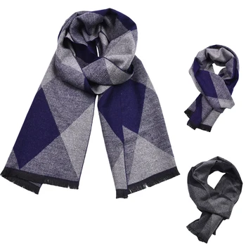 

Winter Autumn Men Boys Rhombus Scarf Grid Long Neck Wrap Warmer Tassel Blanket Shawl Scarf