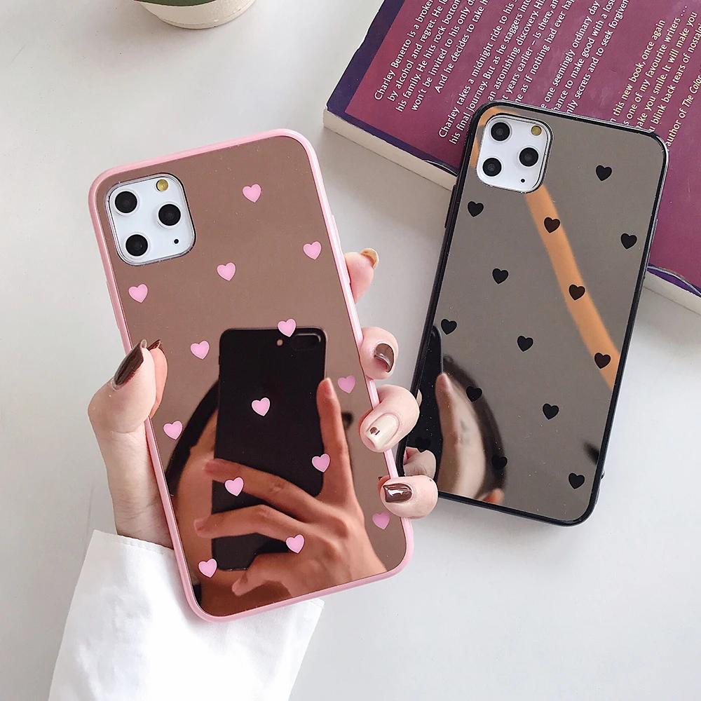 SUYACS Cute Love Heart Mirror Phone Case For iPhone 11 Pro Max X XR XS 7 8 Plus 6 6S Soft Acrylic Back Cover Cases | Мобильные