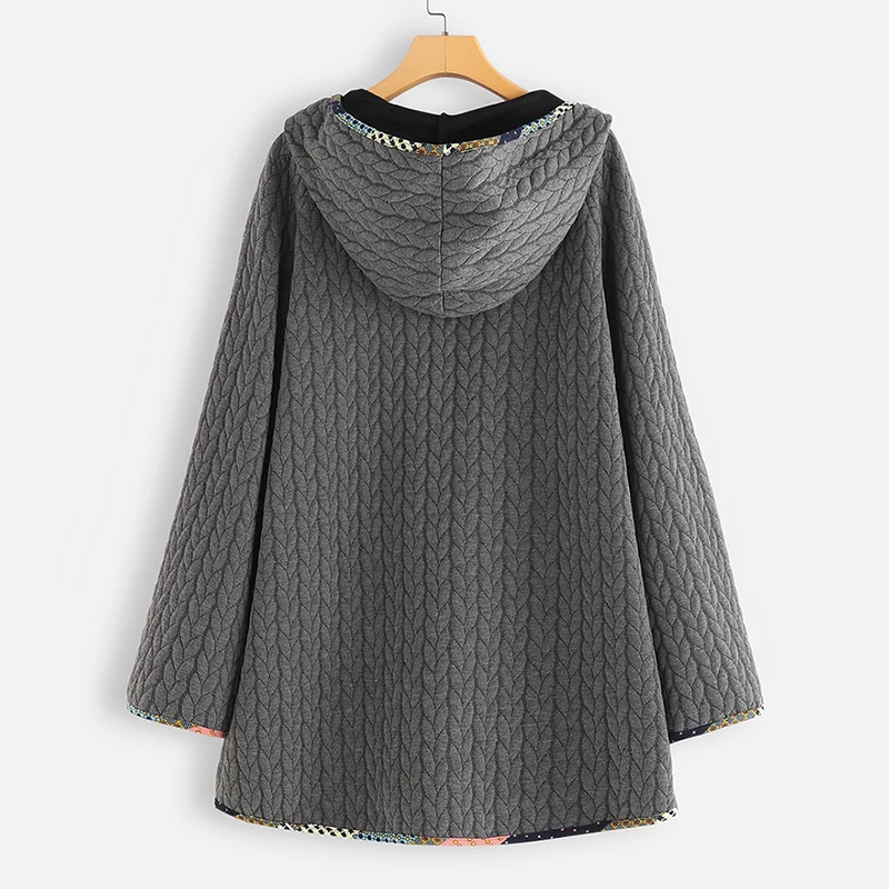 Hot Sale Womens Warm Casual Loose Hooded Ladies Long Sleeve Pocket Large Size Coat Jacket Winter Woman Button Hooded Coat 2019