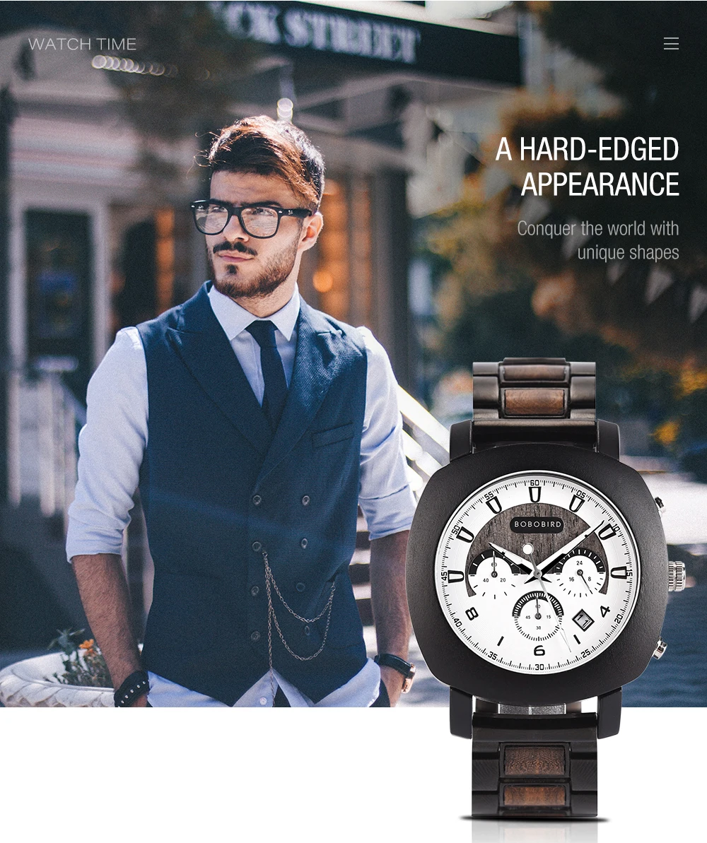Wood Watch Men Stopwatches Handmade Chronograph Quartz Watches