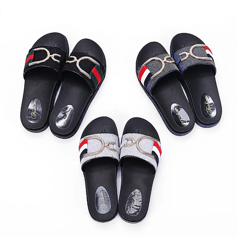 

2019 New Style Semi-high Heeled Korean-style Versatile Slippers Women's Summer Outerwear Fashion Flat Beach A- line Sandals