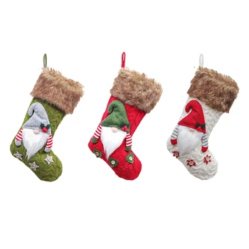 

3Pcs Christmas Stockings Fabric Santa Claus Sock Gift Kids Candy Bag Pocket Xmas Decoration for Christmas Tree Ornaments