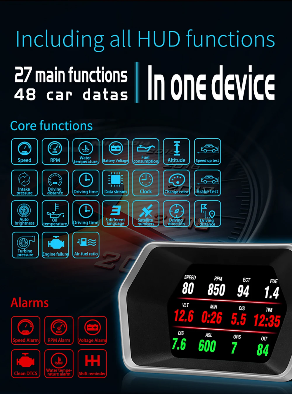 Новейший дисплей OBD Автомобильная электроника HUD Дисплей P17 OBD2+ gps двойной режим gps Спидометр прозрачный неисправный код PK C1 об/мин температура