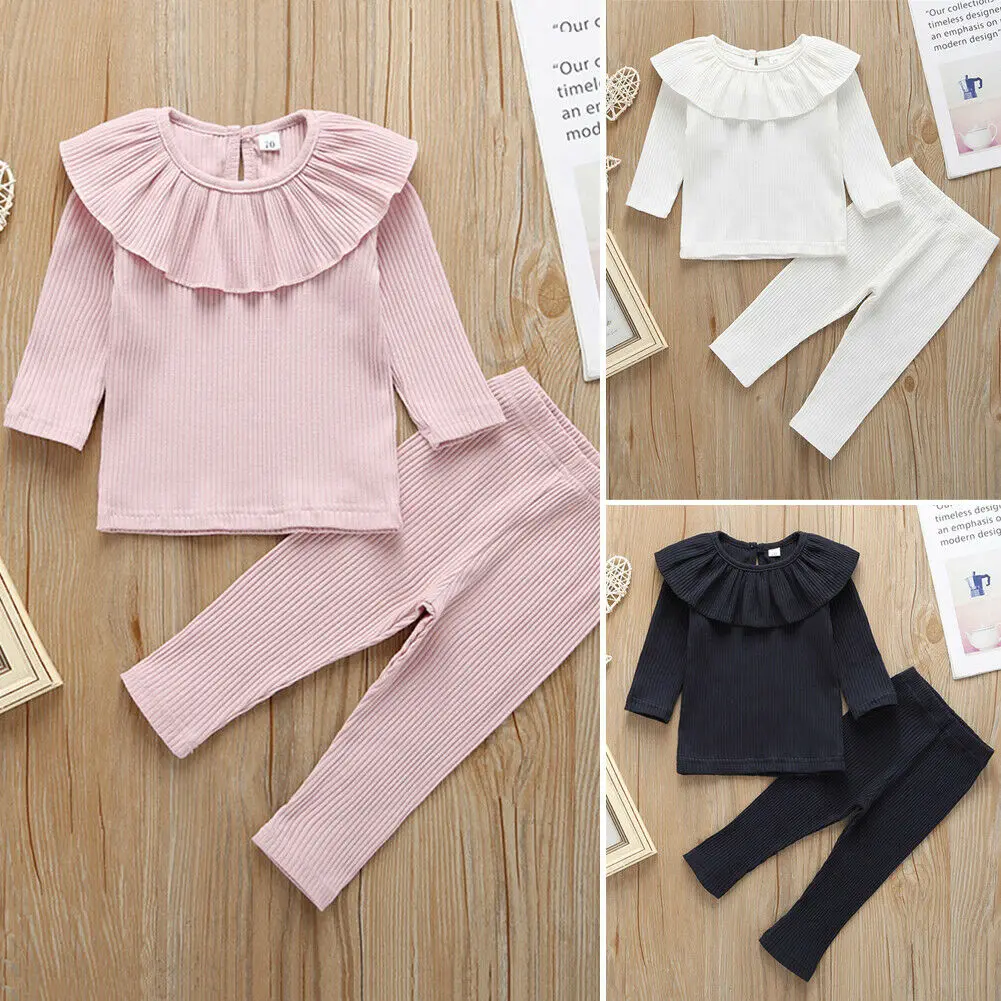 

Pudcoco Autumn Winter Suit Toddler Baby Girl 2pcs Long Sleeve Knitted Tops T-Shirt Leggings Pants Clothes Set Baby Girl 9M-3Y