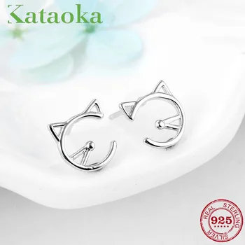 

High Quality New 925 Sterling Silver Earrings Lovely Cat round Face shape Studs Earrings For Women Party gift 2018