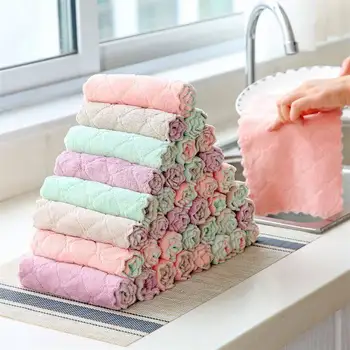 

10pcs/lot Kitchen Towels High Quality Thick Kitchen Rag Non-stick Oil Coral Fleece Dishwashing Cloth Lint-Free Tablecloth