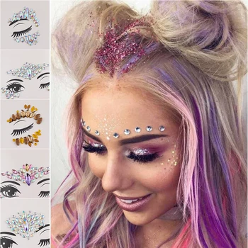 

1PC Bohemian Temporary Tattoo Glitter Adhesive Crystal Gems Decal Jewels Shiny Rhinestone Stickers Festival Facial Body Decor
