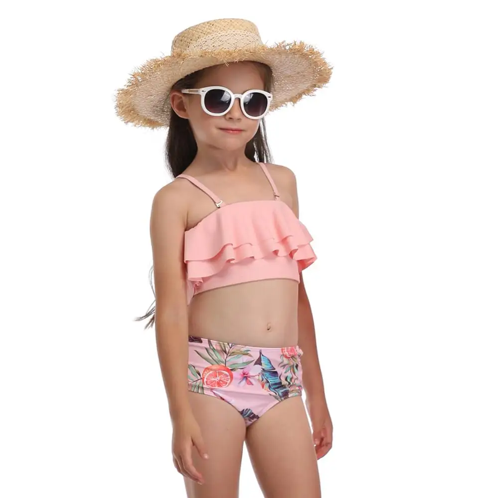 Новинка года; купальный костюм из двух предметов для девочек; комплект бикини с высокой талией; летний купальный костюм с милым принтом; LX20011