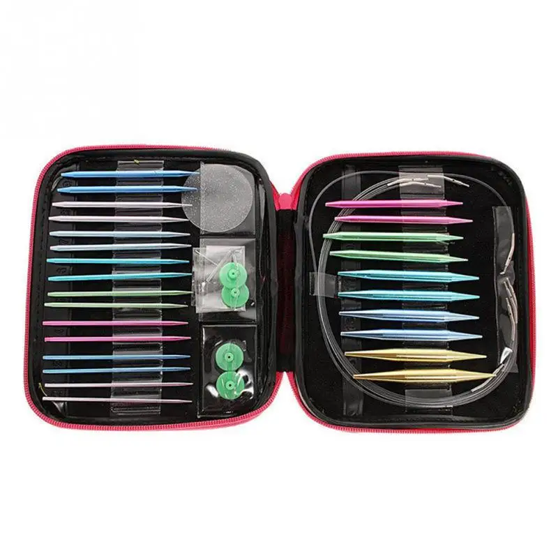 

1 Set Knitting Needle Portable Aluminum Mixed Color Circular 13pcs Home Sewing Kit Interchangeable Handmade DIY Tool