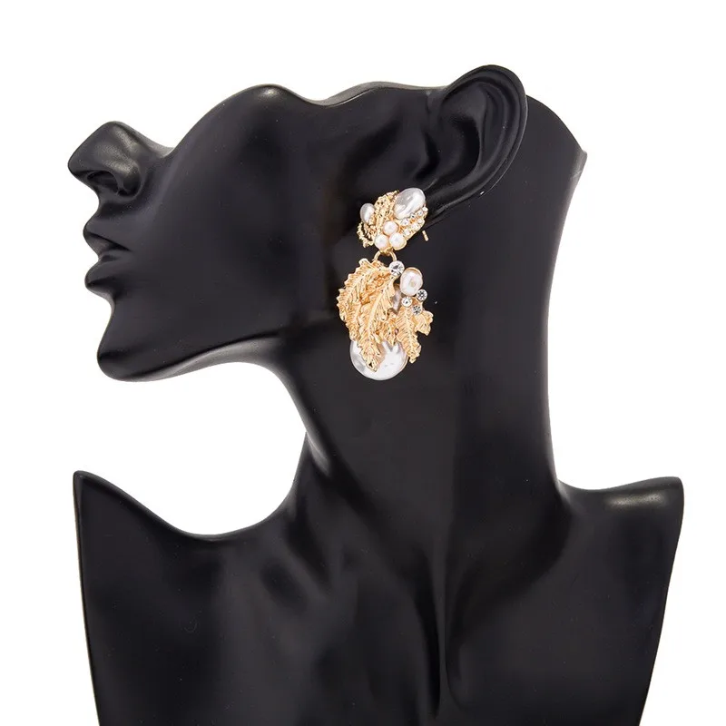 Новинка года; женские сережки с подвесками с золотыми листьями; имитация жемчуга ZA; сезон лето; Красивые Тяжелые pendientes mujer moda ET1292