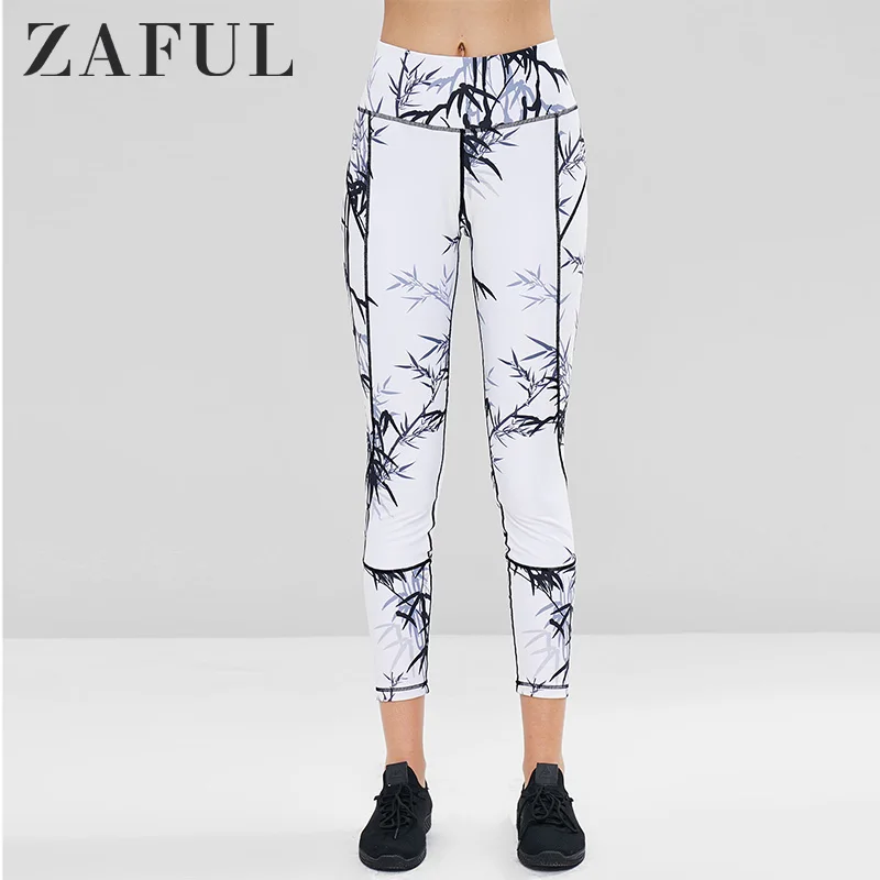 ZAFUL штаны для бега с завышенной талией, с бамбуковым принтом, спортивные Леггинсы для фитнеса, женские леггинсы с пуш-ап эффектом для тренажерного зала, спортивные штаны, леггинсы