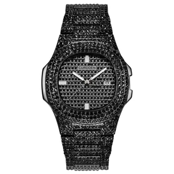

Luxury Men's Watches Shiny Crystal Men Wrist Watch Full Stainless Steel Watchband Quartz Clock Diamond Man Hour B3596